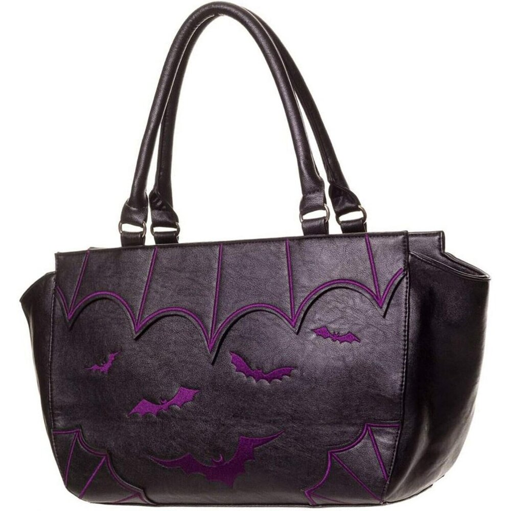 Women's Gothic Bats Handbag Purple Faux Leather Zipper Tote